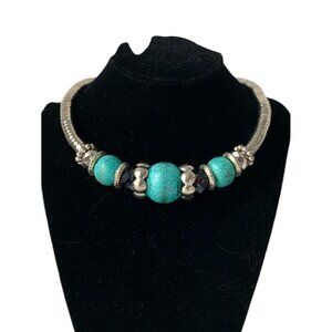 Vintage Chunky Faux Turquoise Choker Necklace Statement